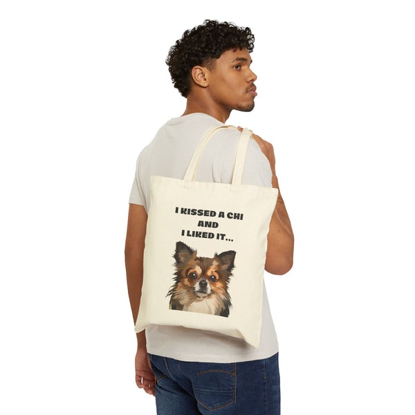 I Kissed a Chi and I Liked It Cotton Canvas Tote Bag for Dog Lover