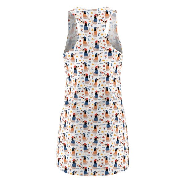 Pointy Nosed Cartoon Dogs in Clothes and Berets Pattern Women's Racerback Dress