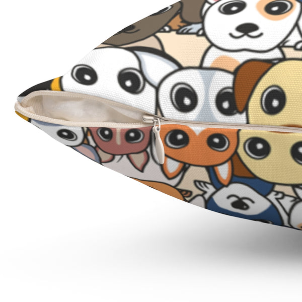 Cartoon Dog Heads Spun Polyester Square Pillow