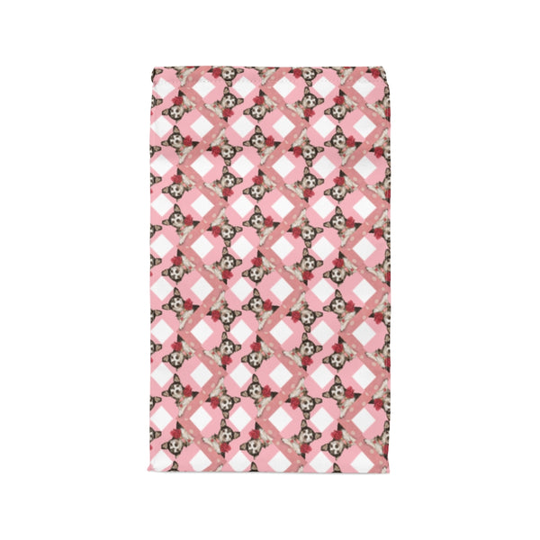 Deer Head Tricolor Tuxedo Chihuahua Pattern on Pink Polyester Lunch Bag. Part of the "Where's the doggie?" series by Poochbliss.