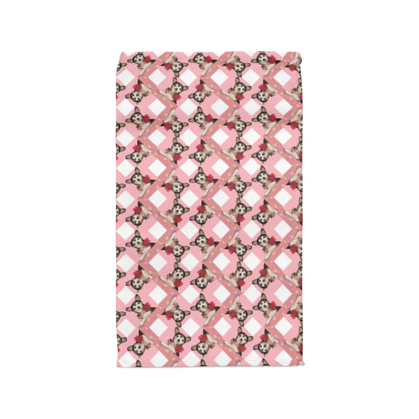 Deer Head Tricolor Tuxedo Chihuahua Pattern on Pink Polyester Lunch Bag. Part of the "Where's the doggie?" series by Poochbliss.