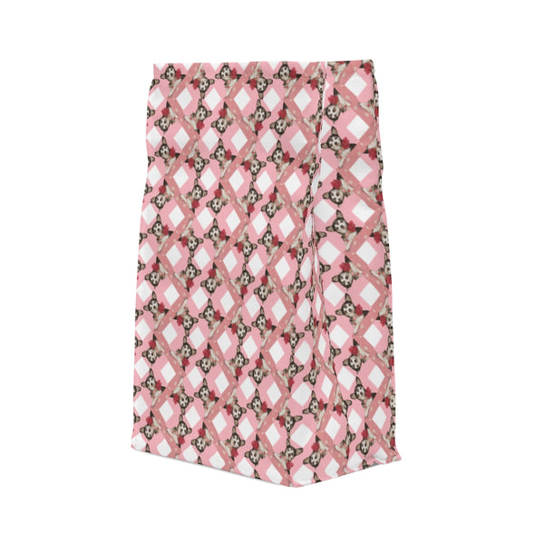 Deer Head Tricolor Tuxedo Chihuahua Pattern on Pink Polyester Lunch Bag. Part of the "Where's the doggie?" series by Poochbliss.
