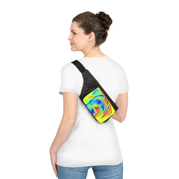 Hot Pop Colored Lab Dog Head Art Fanny Pack, Black