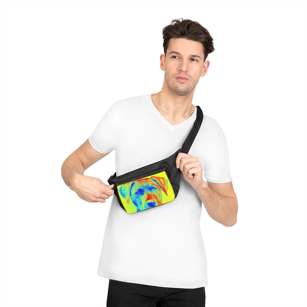 Hot Pop Colored Lab Dog Head Art Fanny Pack, Black