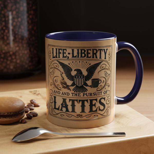 Patriotic Huntington Coffee Mug - History Buff Gift,Life Liberty and Pursuit of Lattes, Vintage Coffee Cup, Americana Drinkware, Liberty Rock