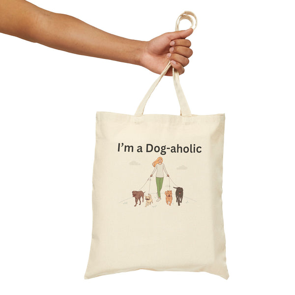 I'm a dog-aholic Cotton Canvas Tote Bag for Dog Lover