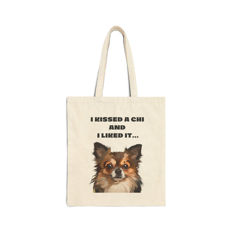 I Kissed a Chi and I Liked It Cotton Canvas Tote Bag for Dog Lover