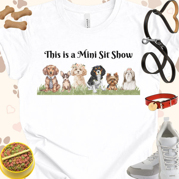 This is a Mini Sit Show of Dogs Unisex Jersey Short Sleeve Tee T-Shirt