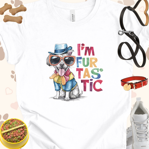 I'm Furtastic Cartoon Dog with Hat and Glasses Unisex Jersey T-shirt