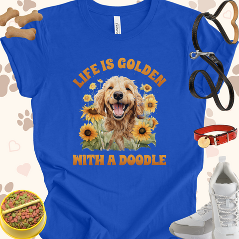 Life is Golden with a Doodle Dog Cartoon Unisex Jersey T-shirt