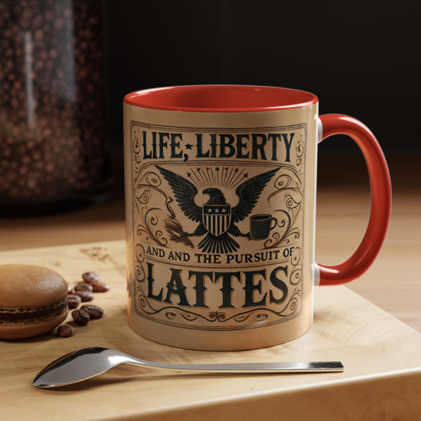 Patriotic Huntington Coffee Mug - History Buff Gift,Life Liberty and Pursuit of Lattes, Vintage Coffee Cup, Americana Drinkware, Liberty Rock