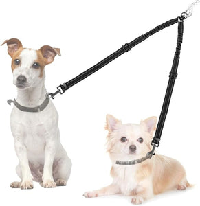 Double Dog Leash, No Tangle 360°Swivel Rotation Reflective Lead Attachment Adjustable Length Dual Two Dogs Lead Splitter, Comfortable Shock Absorbing Walking Training for 2 Dogs
