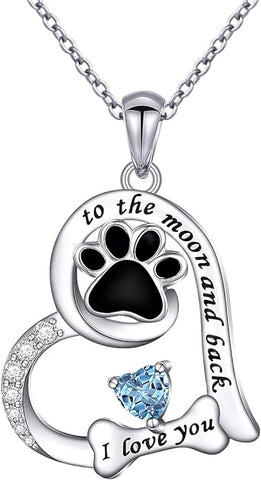 S925 Sterling Silver Dog Paw Love Heart Pendant
