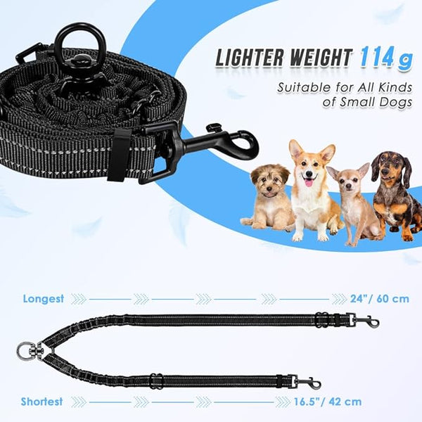 Double Dog Leash, No Tangle 360°Swivel Rotation Reflective Lead Attachment Adjustable Length Dual Two Dogs Lead Splitter, Comfortable Shock Absorbing Walking Training for 2 Dogs