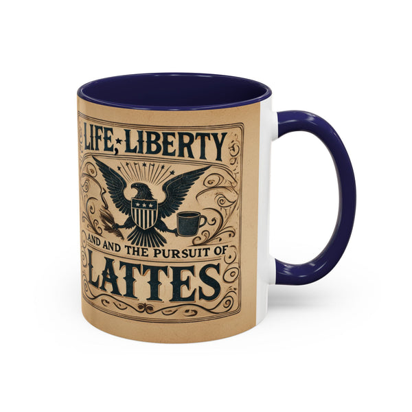 Patriotic Huntington Coffee Mug - History Buff Gift,Life Liberty and Pursuit of Lattes, Vintage Coffee Cup, Americana Drinkware, Liberty Rock