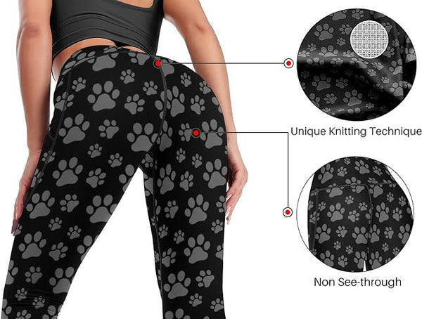 Dog Print Cerburny High Waisted Exercise Yoga Pants with Pockets