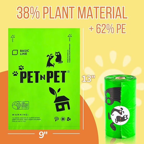 Pet N Pet 1080 Counts Green Poop Bags for Dogs 38% Plant Based