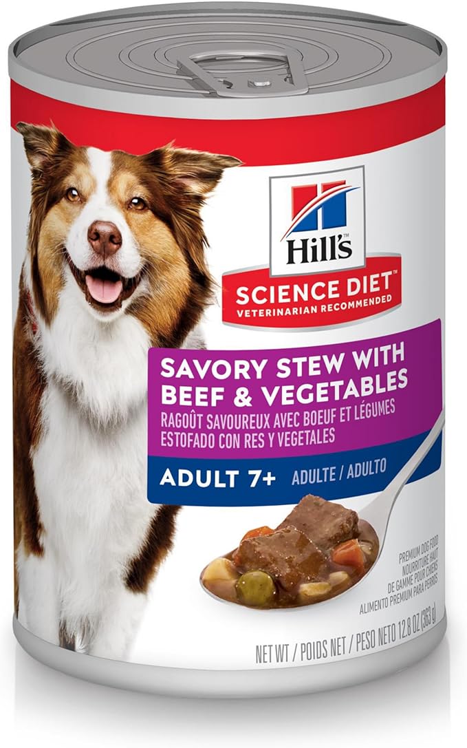 Hill's Science Diet Senior 7+ Canned Dog Food, Savory Stew with Beef & Vegetables, 12.8 oz. Cans, 12-Pack