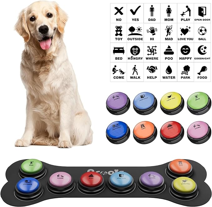 Dog Buttons for Communication,8 Pcs Talking Button Set, 30 second Recordable