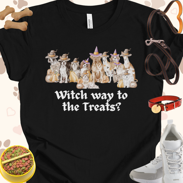 Witch Way to the Treats Halloween Dogs Unisex Jersey Short Sleeve