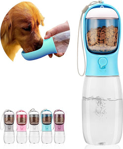 Dog Water Bottle,Portable Pet Water Bottle with Food Container,Outdoor Portable Water Dispenser for Cat,Puppy,Pets for Walking,Hiking,Travel,Puppy Essentials,Dog Stuff(19oz)