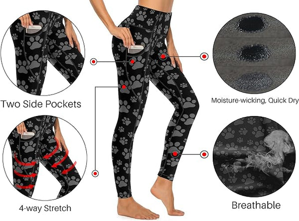 Dog Print Cerburny High Waisted Exercise Yoga Pants with Pockets