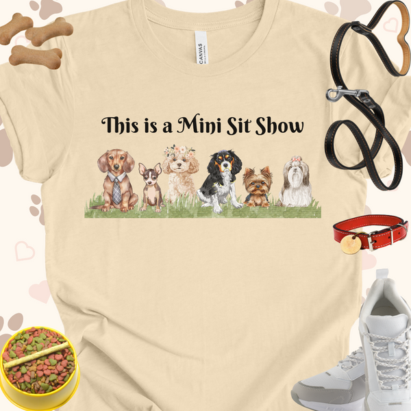 This is a Mini Sit Show of Dogs Unisex Jersey Short Sleeve Tee T-Shirt