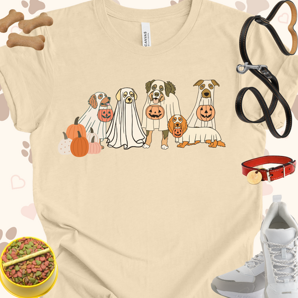 Ghost Dogs with Pumpkins Unisex Jersey Short Sleeve Tee T-shirt