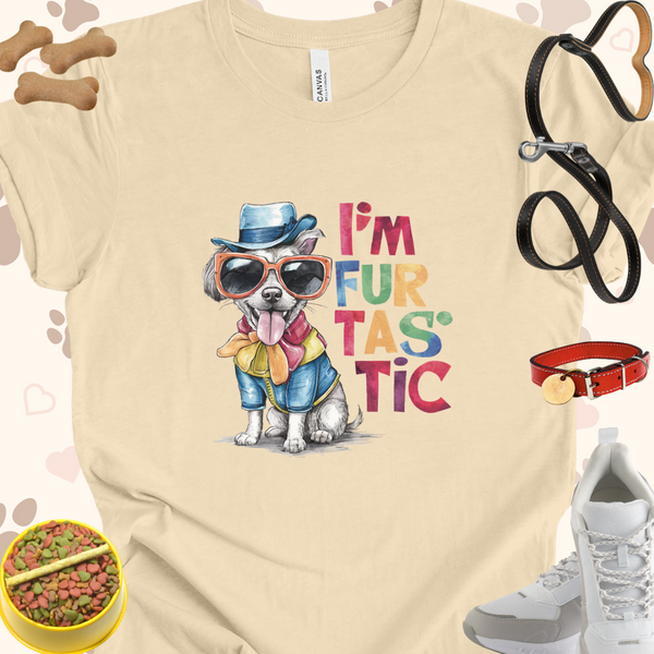 I'm Furtastic Cartoon Dog with Hat and Glasses Unisex Jersey T-shirt