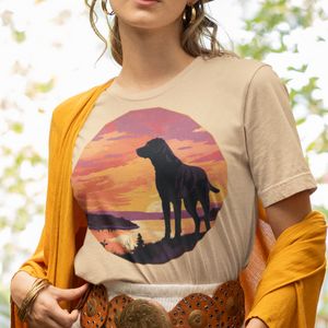 Large Dog Silouette with Sunset Unisex Jersey T-Shirt