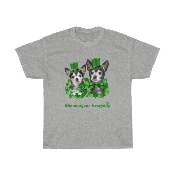 St. Patty's Shamrock Chihuahuas Shenanigans Everyday Unisex Heavy Cotton Tee Tshirt