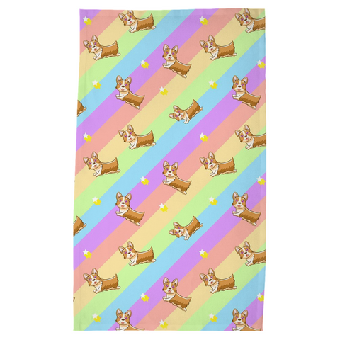 Rainbow Cartoon Corgi Dogs Tea Towel