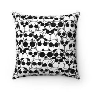 Black and White Crowded Cartoon Dogs with Glasses Faux Suede Square Pillow