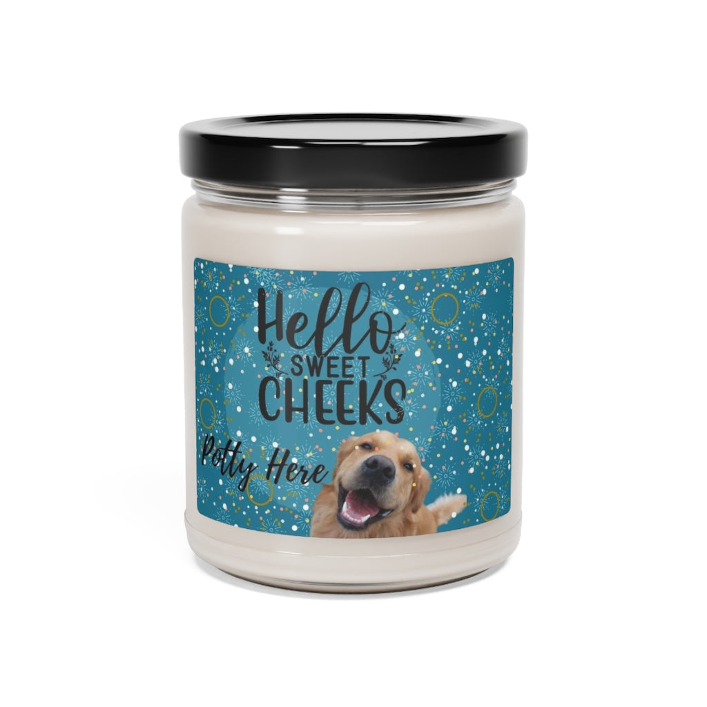 Potty Here Hello Sweet Cheeks Golden Retriever Dog Scented Soy Candle, 9oz