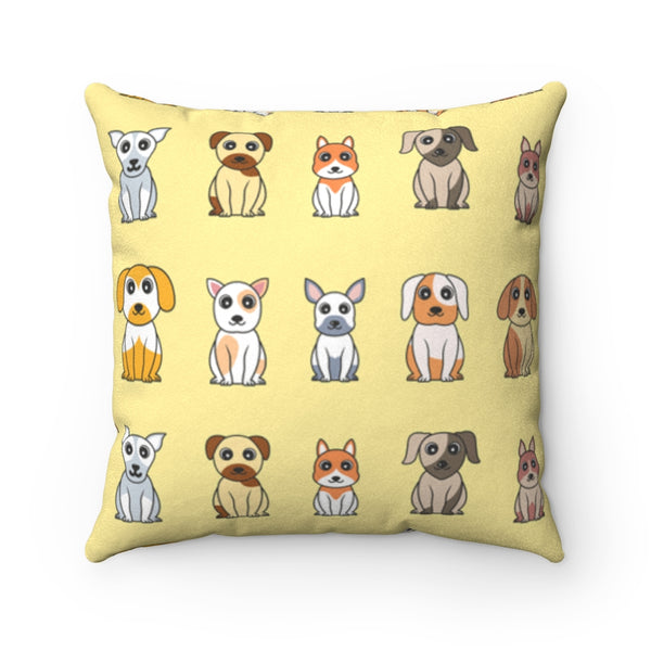 Sitting Cartoon Dogs in a Row Faux Suede Square Pillow