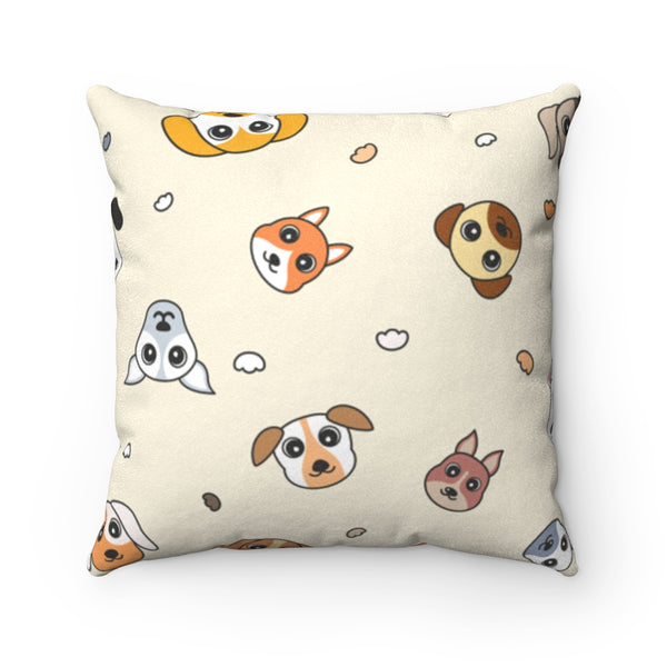 Scattered Floating Dogs Heads Faux Suede Square Pillow
