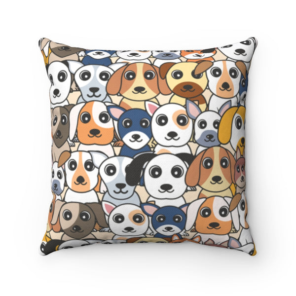 Cartoon Dog Heads Spun Polyester Square Pillow
