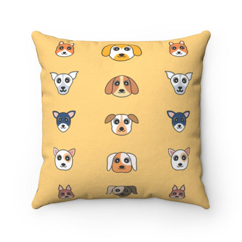 3 Rows of Cartoon Dog Heads Faux Suede Square Pillow
