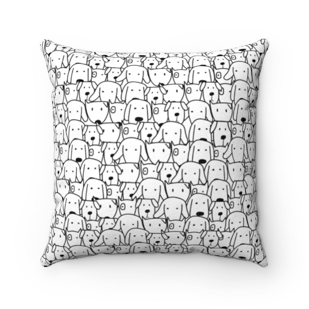 Stencil Cartoon Dog Heads Faux Suede Square Pillow