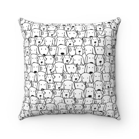 Stencil Cartoon Dog Heads Faux Suede Square Pillow
