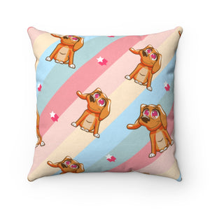 Diagonal Pastel Stripes with Cartoon Brown Dog Faux Suede Square Pillow