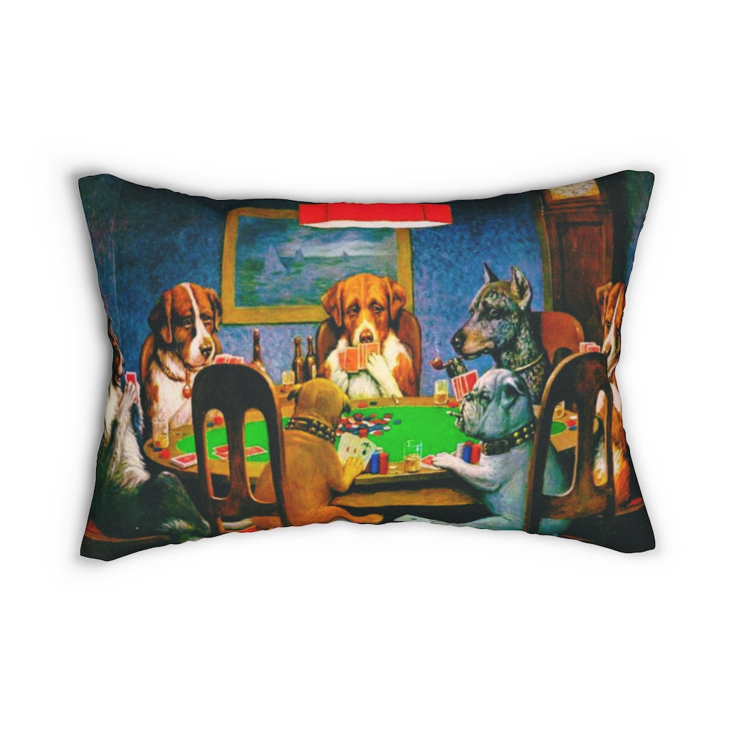 Dogs Playing Poker Spun Polyester Lumbar Pillow