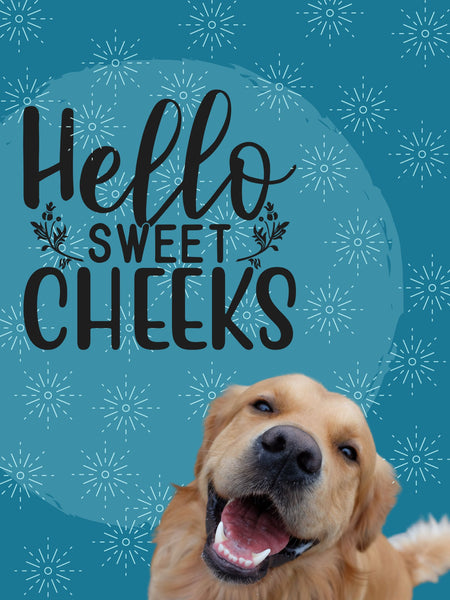 Hello Sweet Cheeks with Smiling Retriever Funny Bathroom Digital Printable Download Wall Art