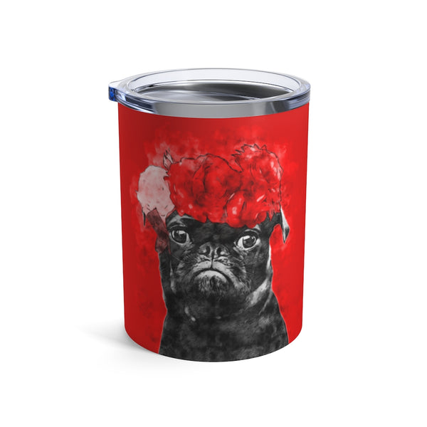 Fancy Pug with Flowers encased in Red Tumbler 10oz