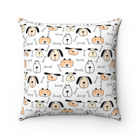Cartoon Bones and Shaded Dog heads Faux Suede Square Pillow