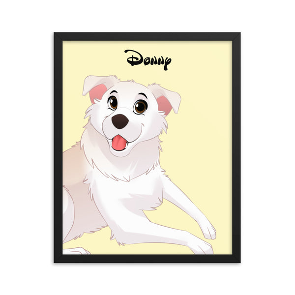 Custom disneyfied portrait rendition of your Dog from photo on Framed poster