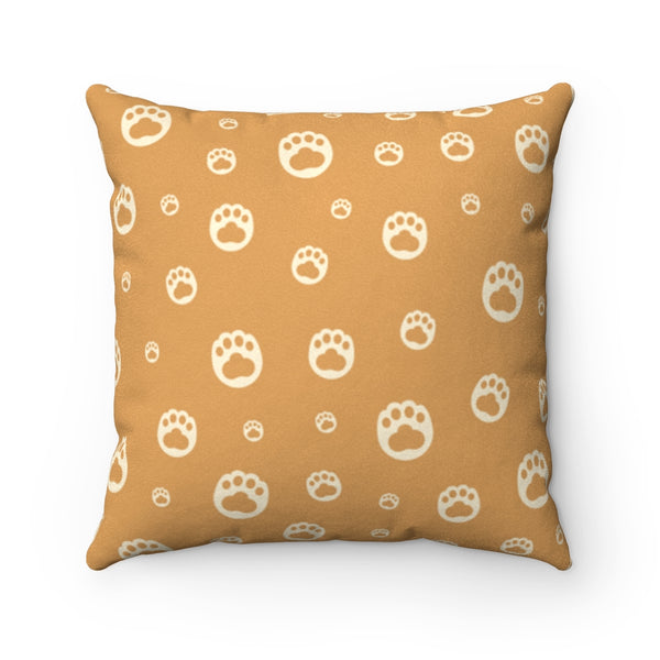 Stenciled Dog Paw Prints Faux Suede Square Pillow