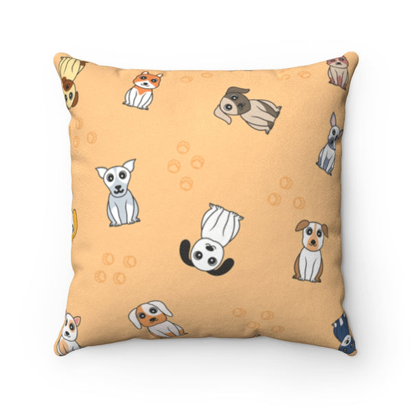 Sitting Cartoon Dogs Faux Suede Square Pillow