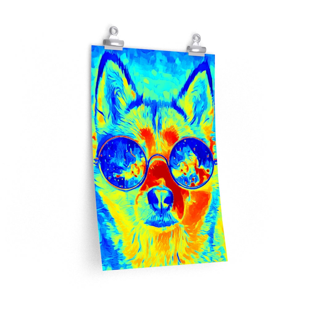 Hot Colored Husky Dog with Sunglasses Premium Matte Vertical Poster Wall Art