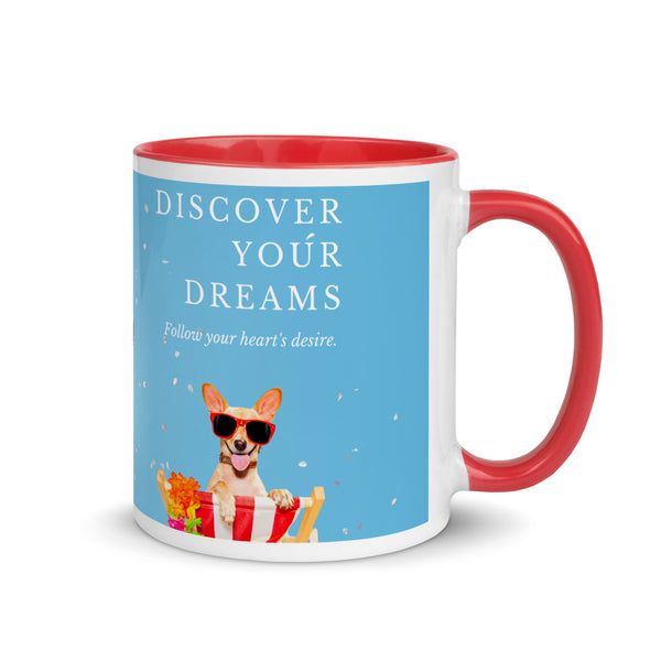 Discover Your Deams Relaxing Dog with Glasses Mug with Color Inside